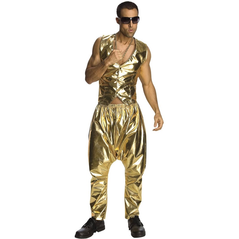 90s Rapper Mens Metallic Gold Costume Pants