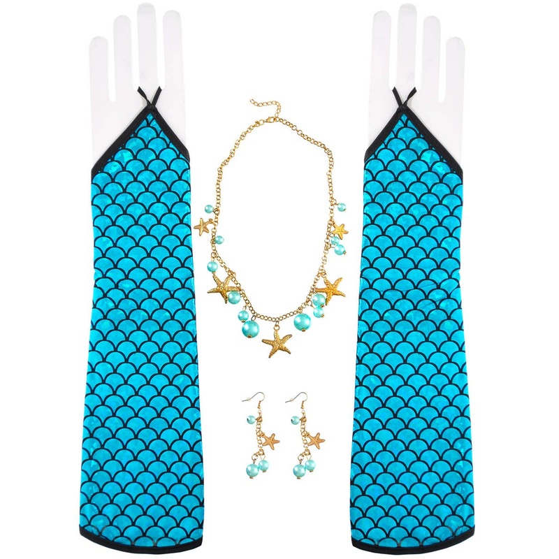 Mermaid Blue Costume Jewellery Accessory Set with Gloves