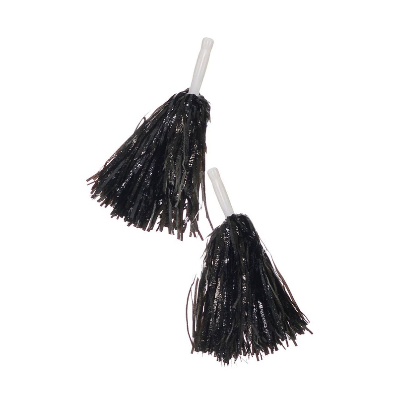 Metallic Black Tinsel Cheerleader Pom Poms Costume Accessory