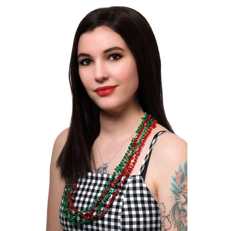 Metallic Green And Red Christmas Necklace Accessory Pack