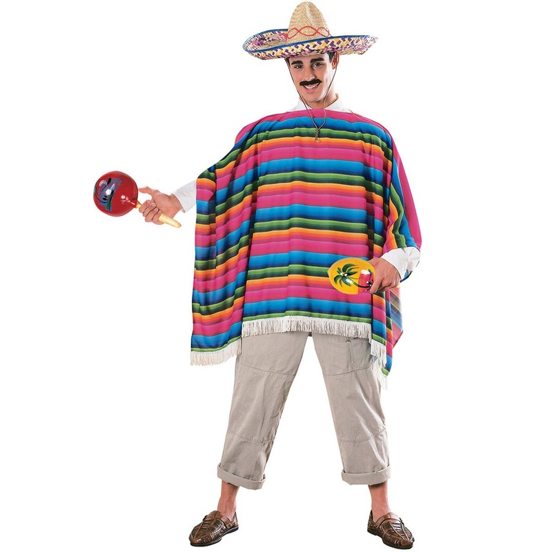 Mexican Adults Poncho Costume with Sombrero