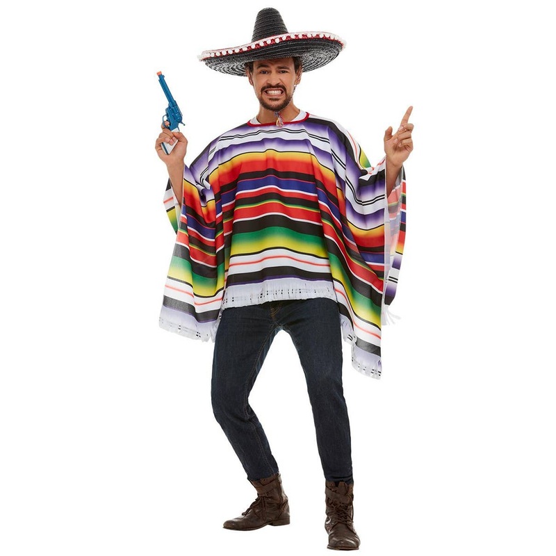 Mexican Poncho Mens Western Fancy Dress Costume