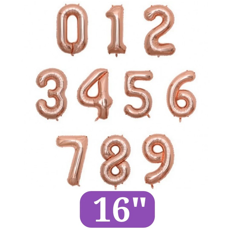 Rose Gold Number Balloons 16|1|2|3|4|5|6|7|8|9|0