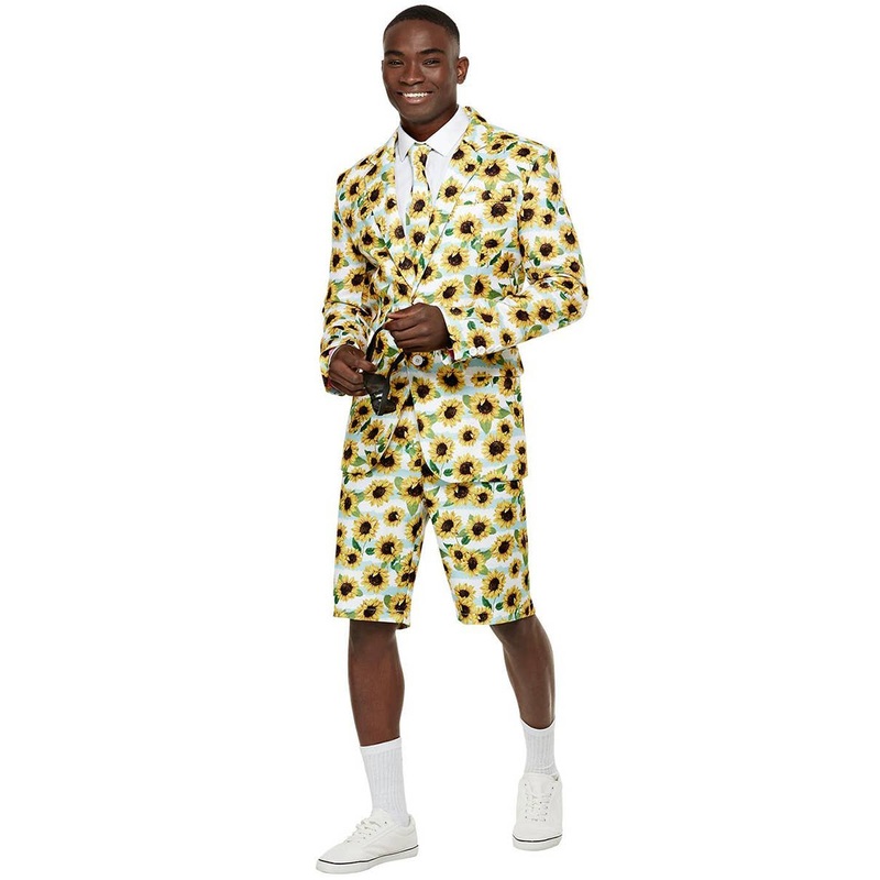 Sunflower Print Mens Stand Out Shorts Costume Suit