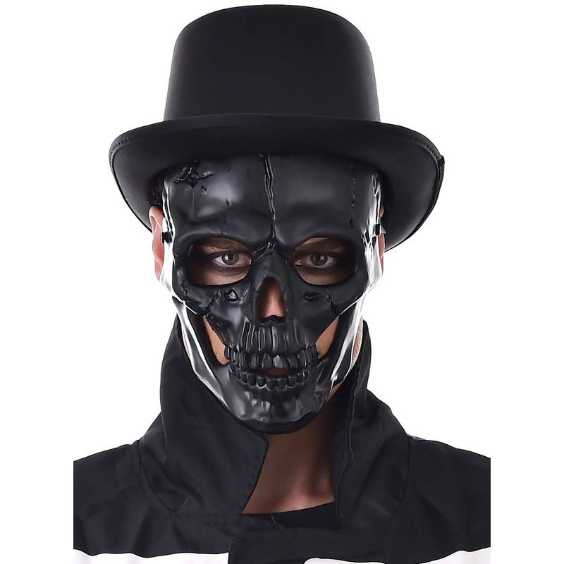 Cracked Black Skull Halloween Costume Mask for Men