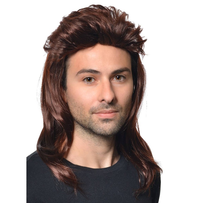 Mid-Length Dark Brown Mens Mullet Costume Wig