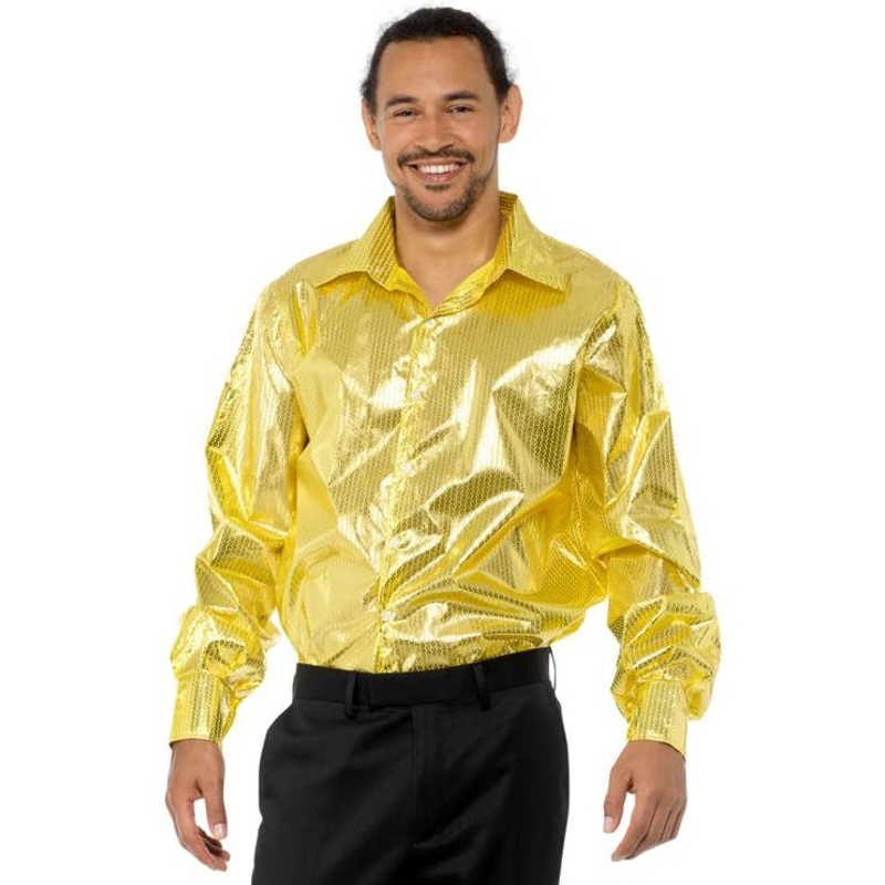 1970s Mens Gold Sequin Disco Costume Shirt