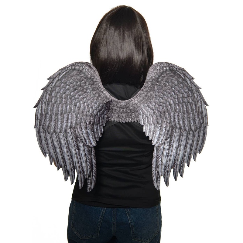 Dark Grey Feather Printed Medium Costume Wings