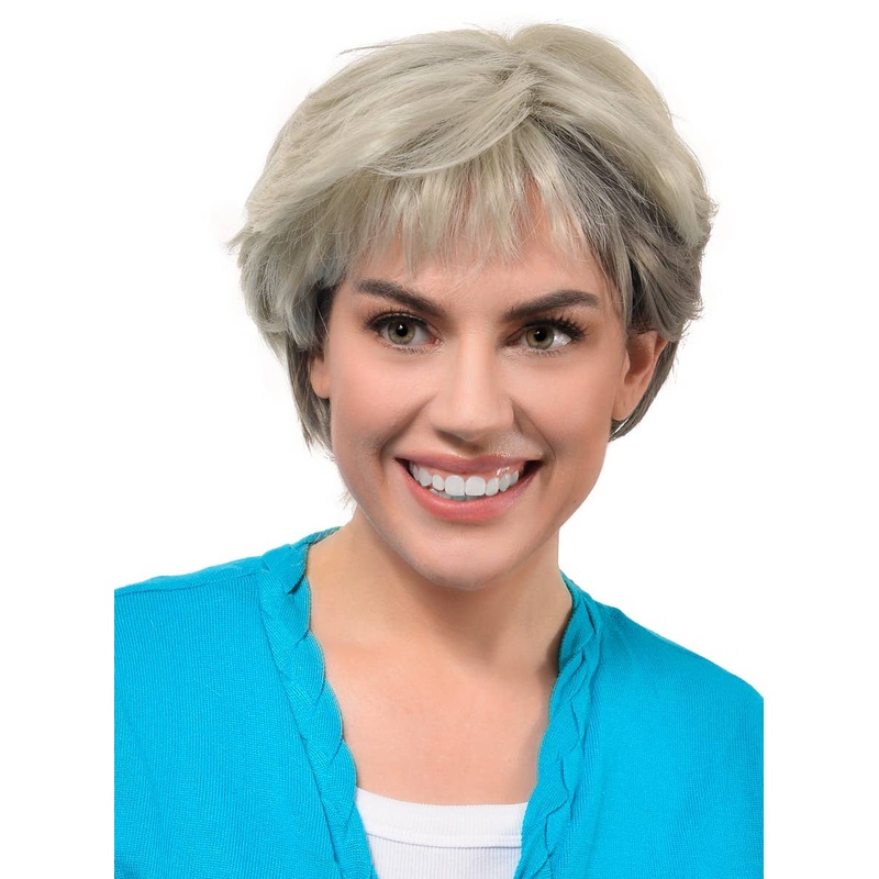 Deluxe Short Ash Blonde and Grey Blend Womens Costume Wig
