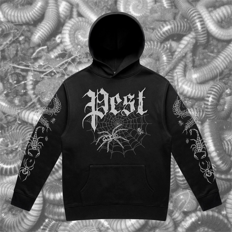 Pest Hoodie|S|M|L|XL|2XL|3XL|Vintage Wash|Black