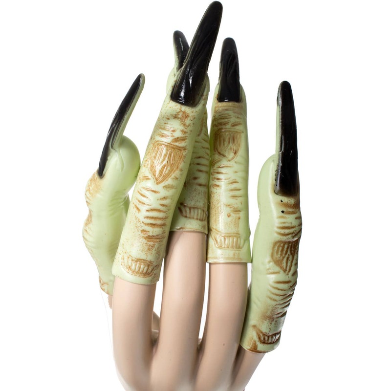 Creepy Green Witch Fingers with Long Black Fingernails