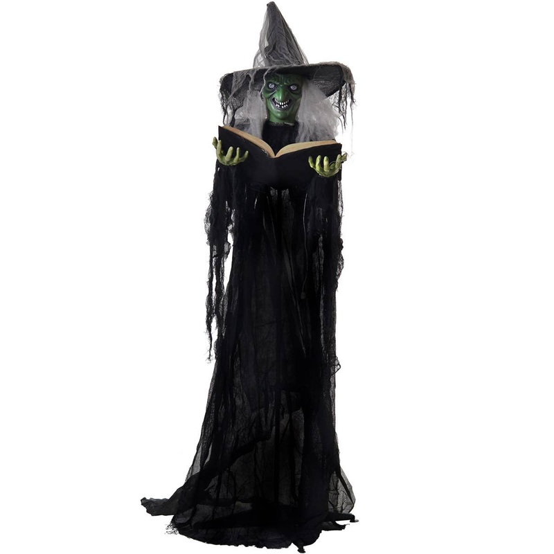 Life Size Animated Light Up Witch with Spell Book Halloween Decoration