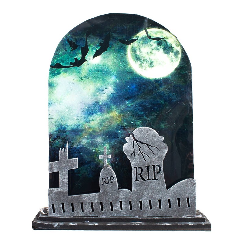 Moonlit Graveyard and Bats Tombstone with Lights and Sound