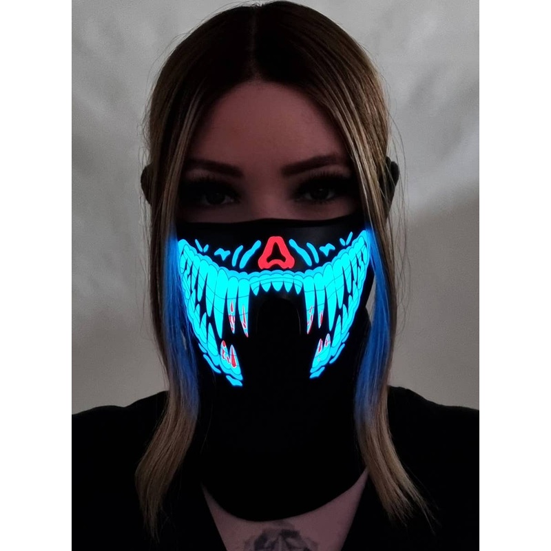 Sound Activated Bloody Blue Teeth Light Up Mask