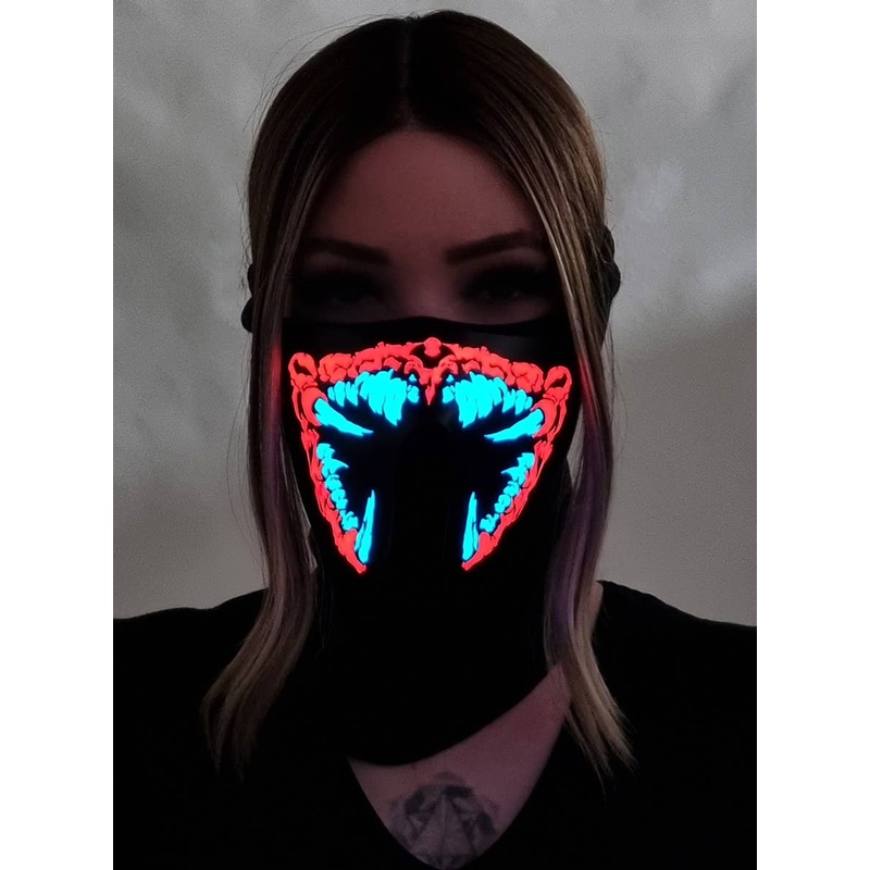 Sound Activated Monster Red and White Teeth Light Up Mask