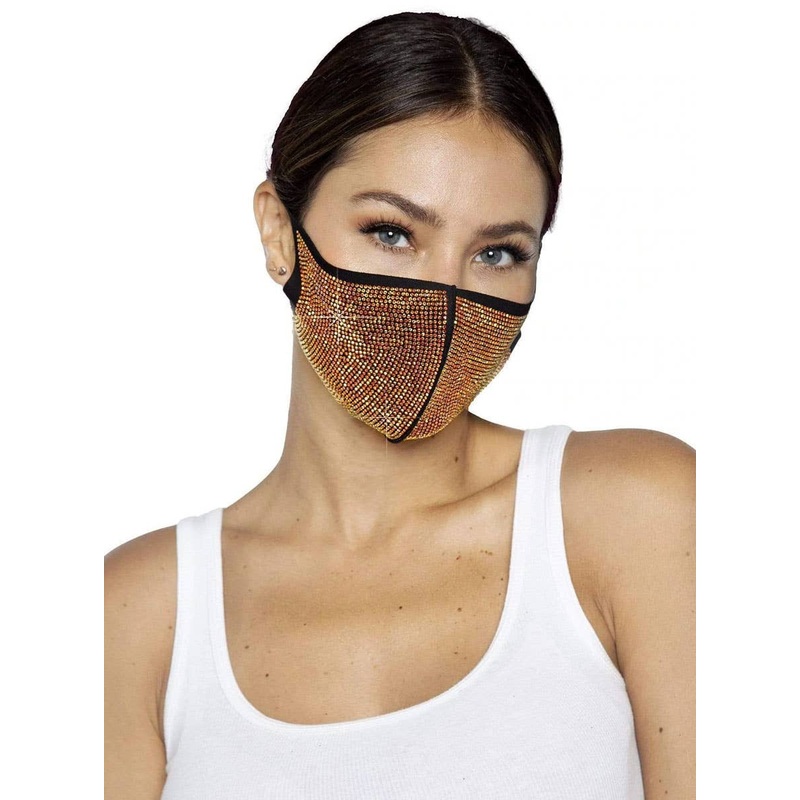 Sparkly Gold Rhinestone Face Mask