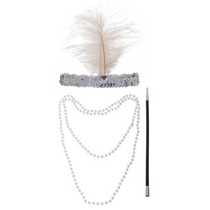 Three Piece White 1920s Flapper Accessory Kit