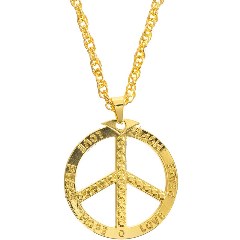 Chunky Gold Hippie Peace Sign Costume Necklace
