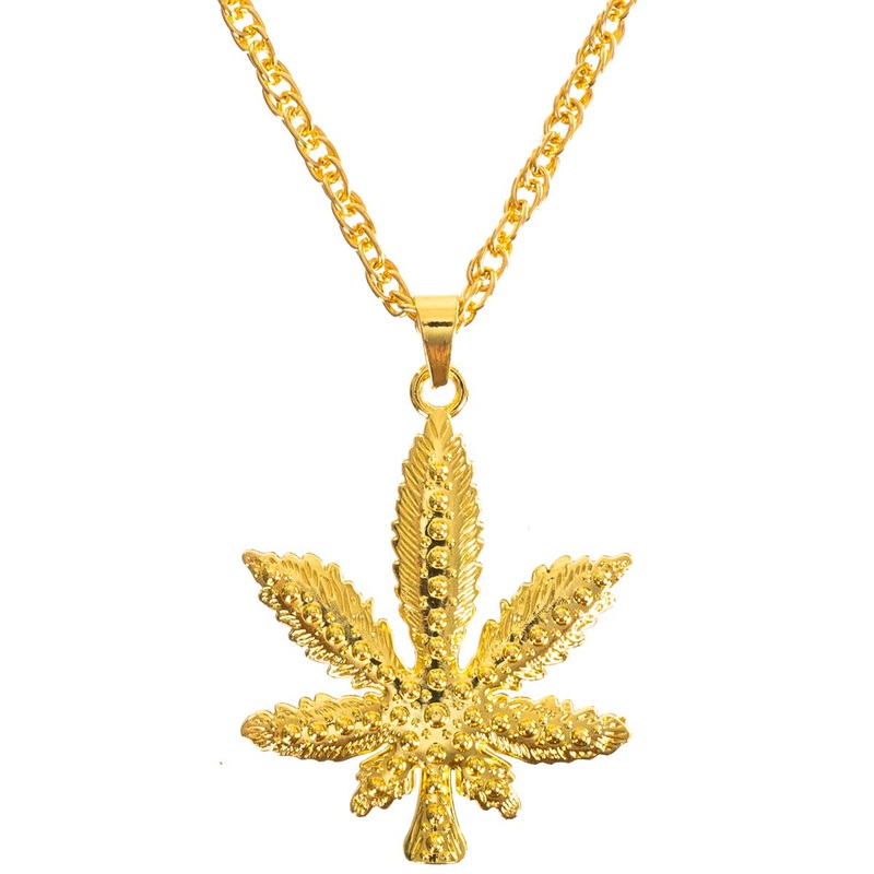 Chunky Gold Marijuana Leaf Hippie Costume Necklace