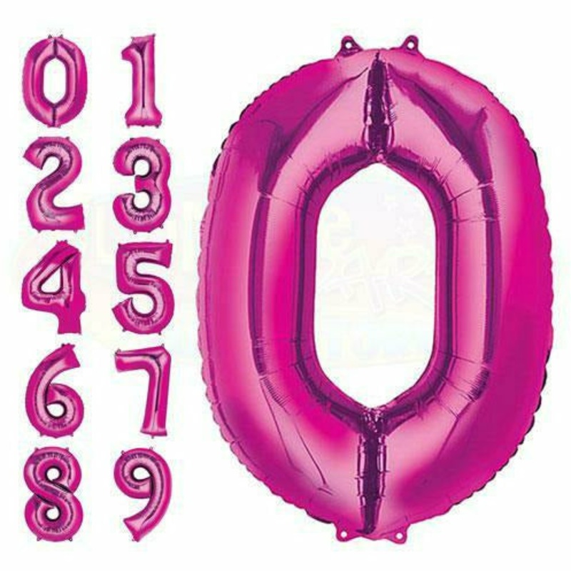 34 Bright Pink Number Mylar Balloon - Pink