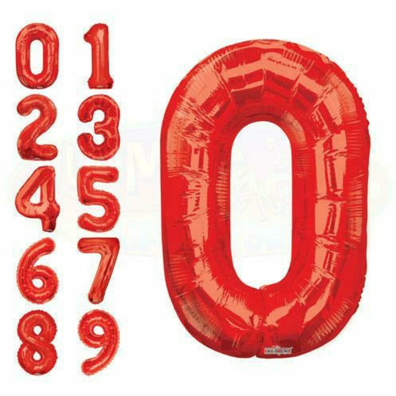 800's 34 Red Number Mylar Balloon - Red