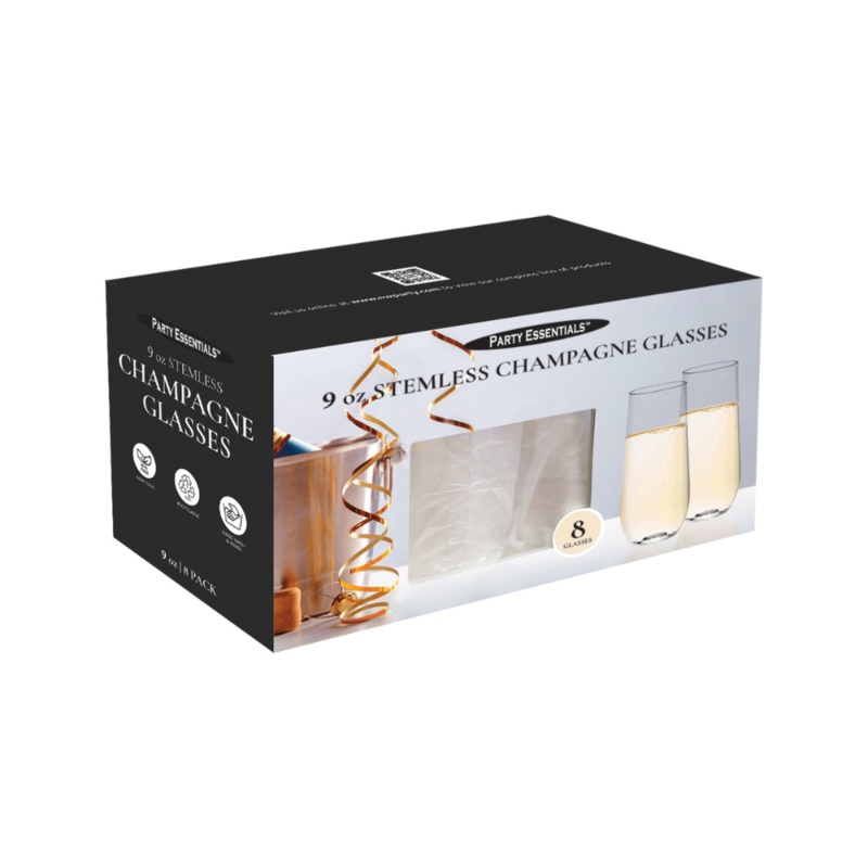 9 OZ. STEMLESS CHAMPAGNE GLASS  CLEAR 8 CT.
