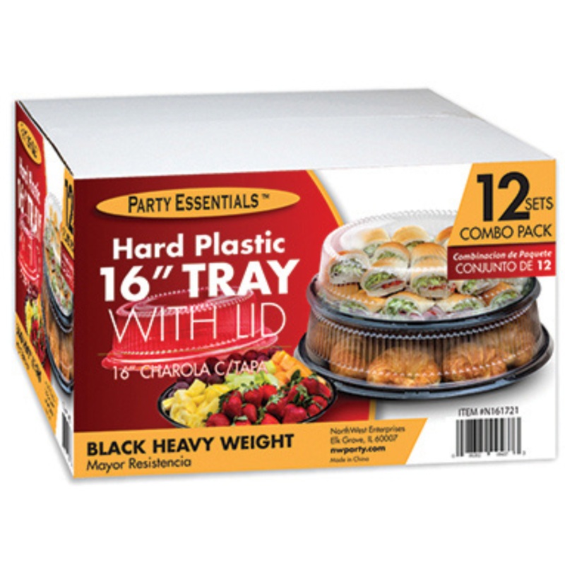 TRAY/LID SETS  16 BLACK TRAYS WITH CLEAR DOME LIDS
