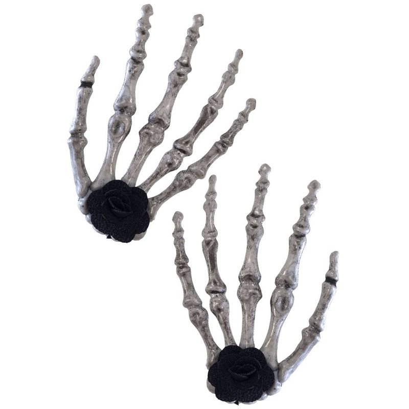 Skeleton Hand Hair Clips with Black Roses