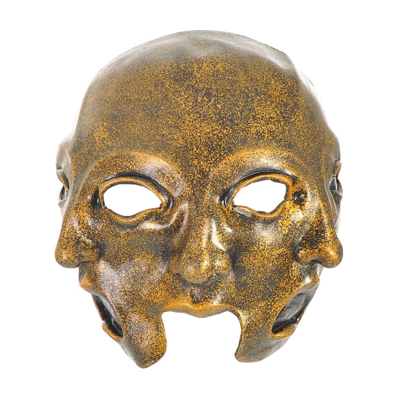 Creepy 3 Face Gold Latex Halloween Mask