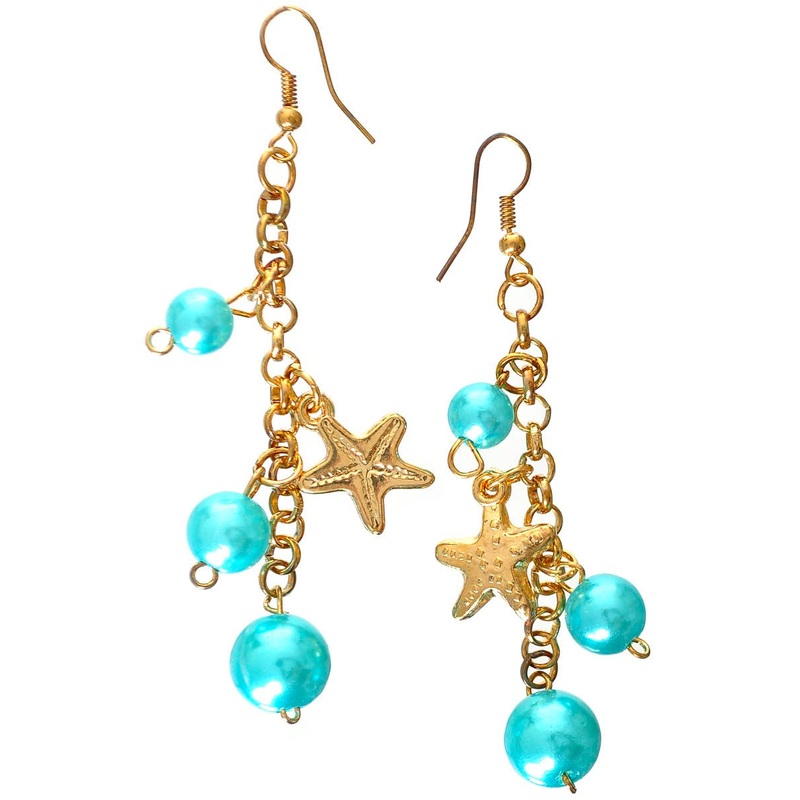 Under the Sea Gold and Teal Mermaid Costume Earrings