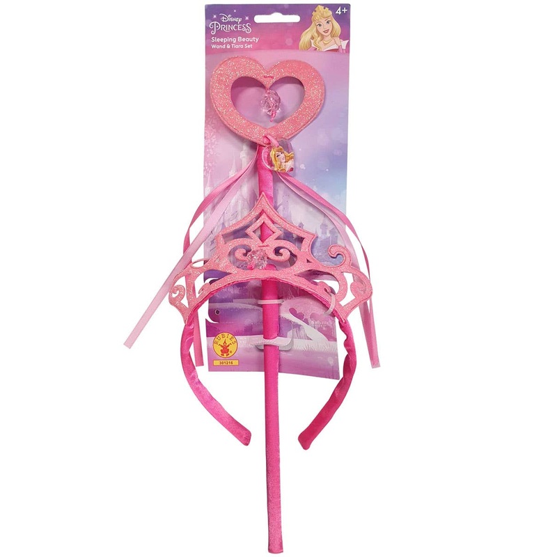 Sleeping Beauty Pink Glitter Girls Wand and Tiara Set