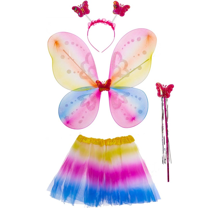Rainbow Fairy Girls Wings and Tutu Accessory Set