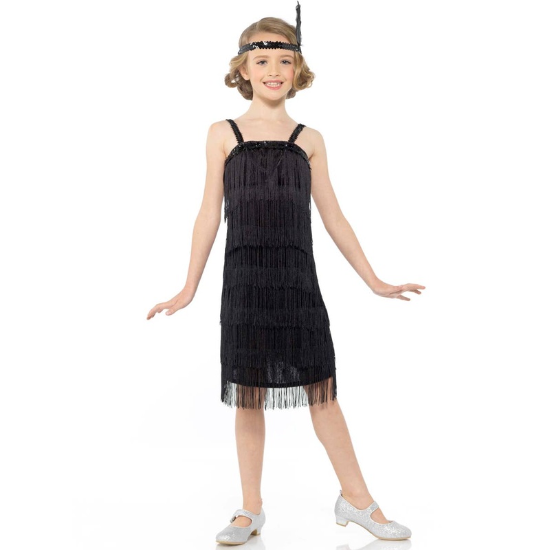 1920s Black Fringed Flapper Girls Dress Up Costume