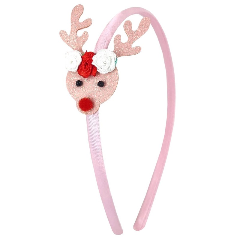 Pastel Pink Glitter Reindeer Girls Christmas Headband