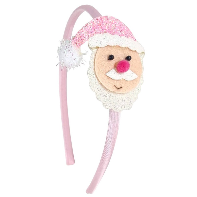 Pastel Pink Glitter Santa Claus Girls Christmas Headband