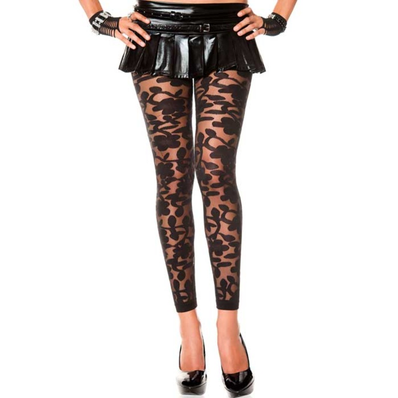 Floral Lace Sexy Black Leggings