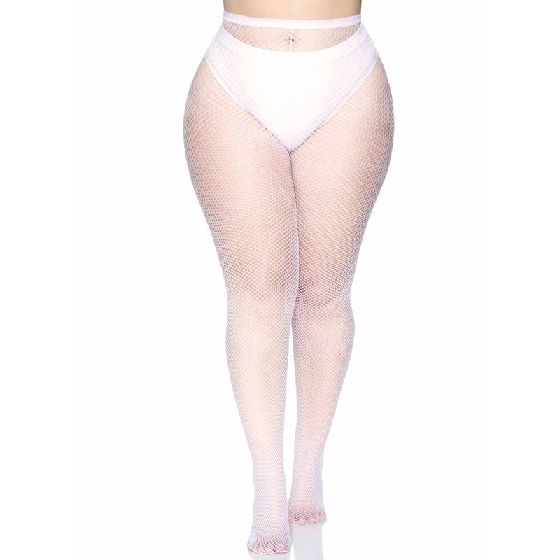 Full Length Plus Size Womens Fishnet Stockings in White