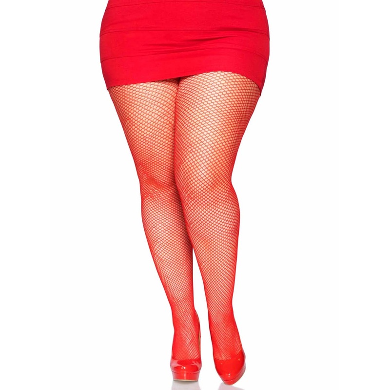 Full Length Red Plus Size Womens Fishnet Stockings