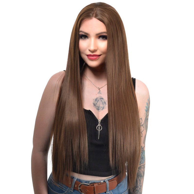 Chocolate Brown Extra Long Straight Lace Front Fashion Wig