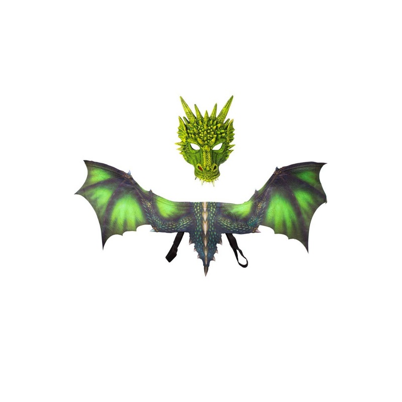 Dragon Kids Green Mask And Wings Costume Accessory Set