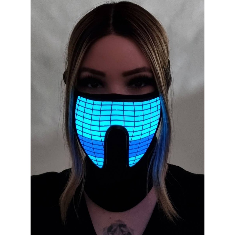 Sound Activated Purple and Teal Wave Pattern Light Up Mask