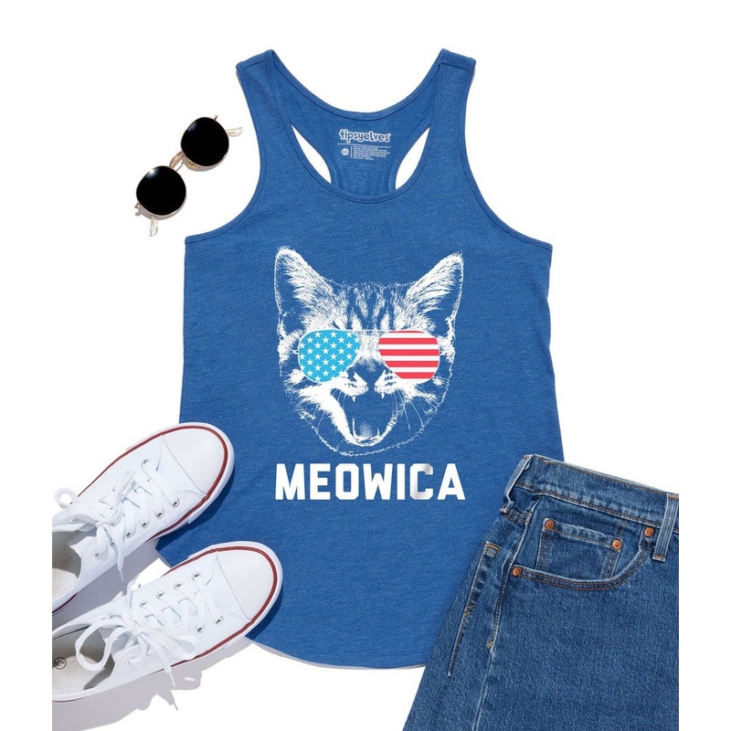 Women's Blue Meowica Tank Top|XS|S|M|L|XL|XXL|1X|2X|3X