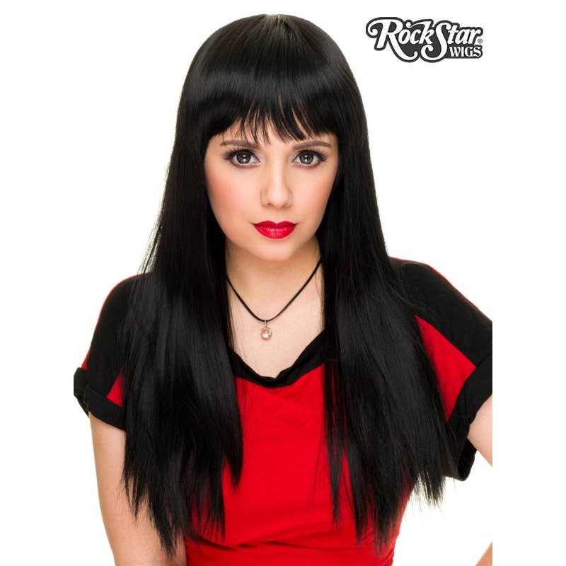 Classic Long Black Deluxe Womens Fashion Wig With Fringe