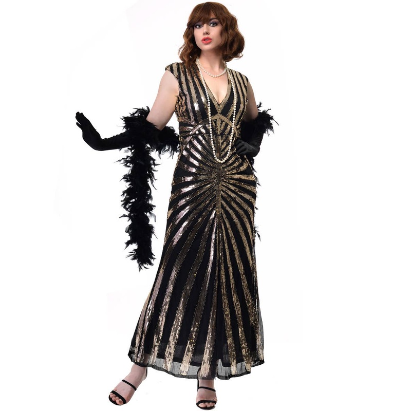 1930s Hollywood Black and Gold Sequinned Womens Costume Dress