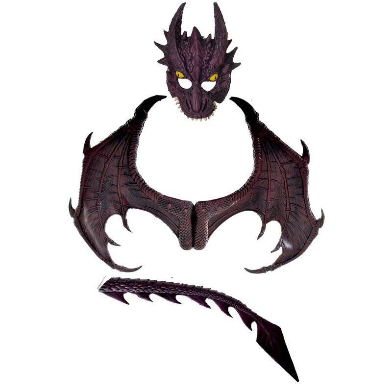 Deluxe Purple and Blue Dragon Wings, Mask and Tail Costume Kit