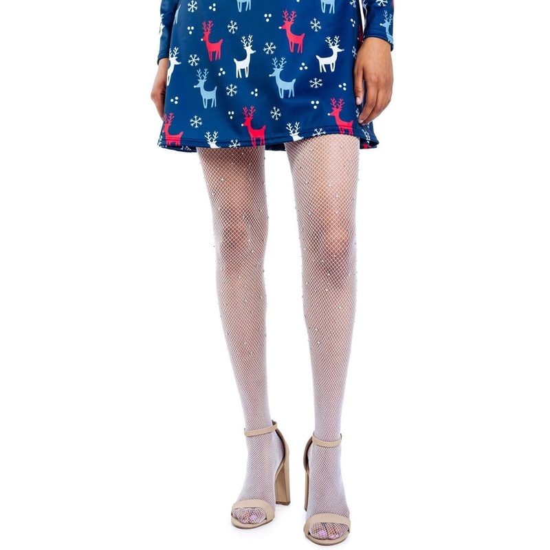 Women's White Rhinestone Fishnet Tights