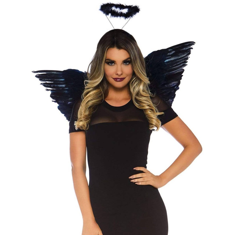 Dark Angel Black Feather Wings and Halo