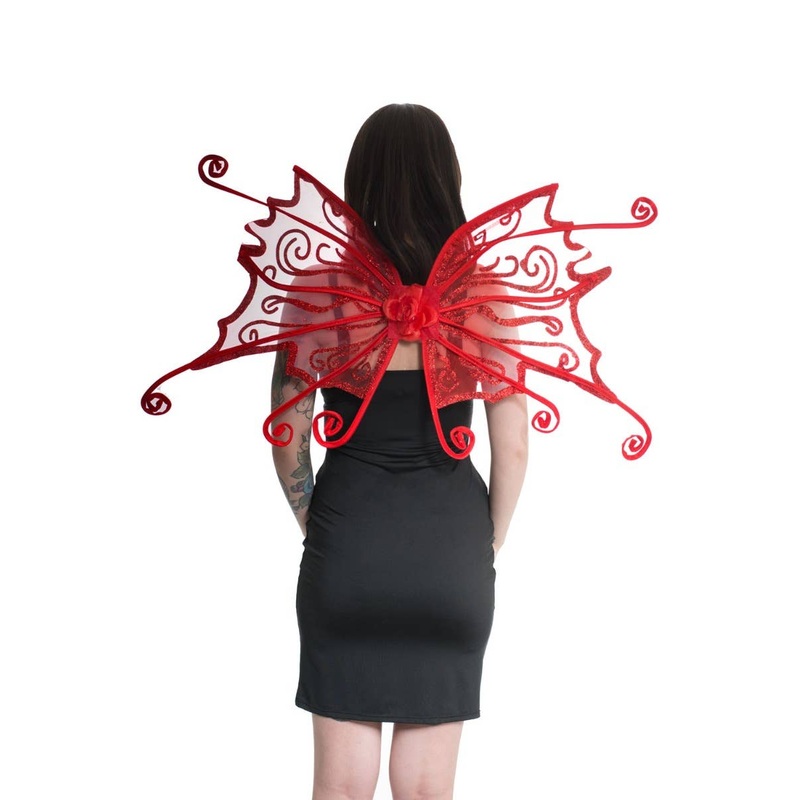 Curly Red Glitter Fairy Costume Wings