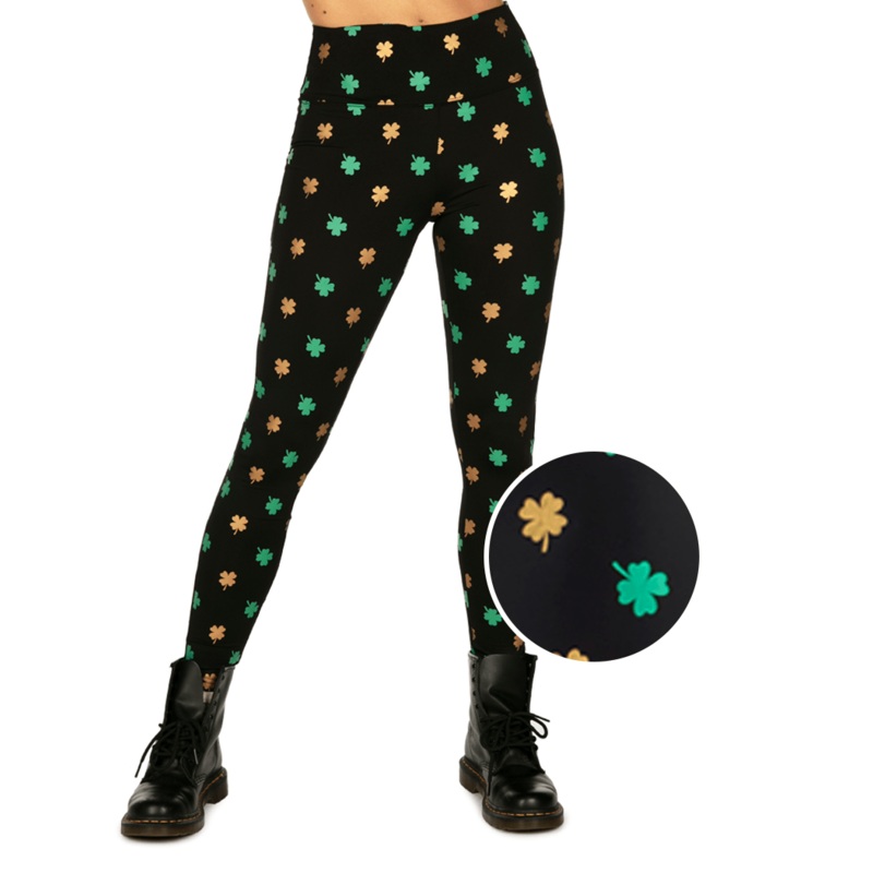 Gold Foil Clover High Waisted Leggings
