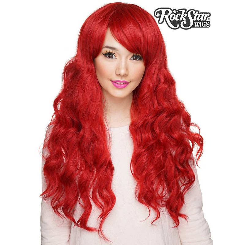 Classic Crimson Red Deluxe Womens Wavy Wig